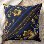 Vintage faux Embroidery Blue Gold Flowers Throw Pillow<br><div class="desc">Vintage Embroidery faux Blue Gold Flowers pattern textured look. Comfortable Without the itch of real embroidery 😀</div>