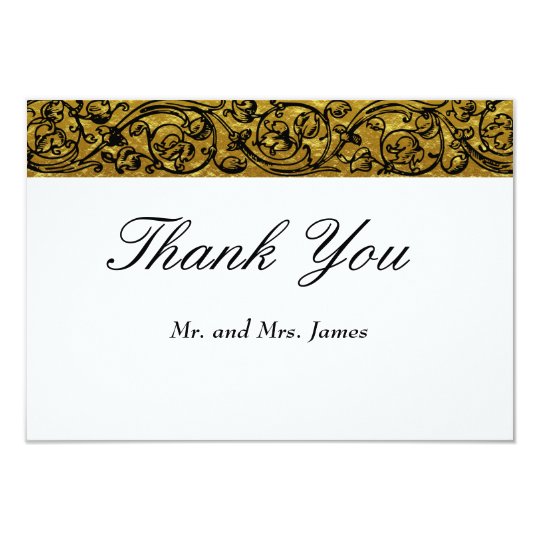 Vintage Faux Gold, Black & White Wedding Thank You Card