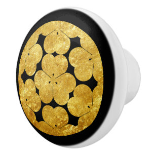 Vintage Faux Gold Chosokabe Japan Mon Oriental Art Ceramic Knob
