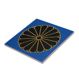 Vintage Faux Gold Kiku Chrysanthemum Mon Oriental Tile