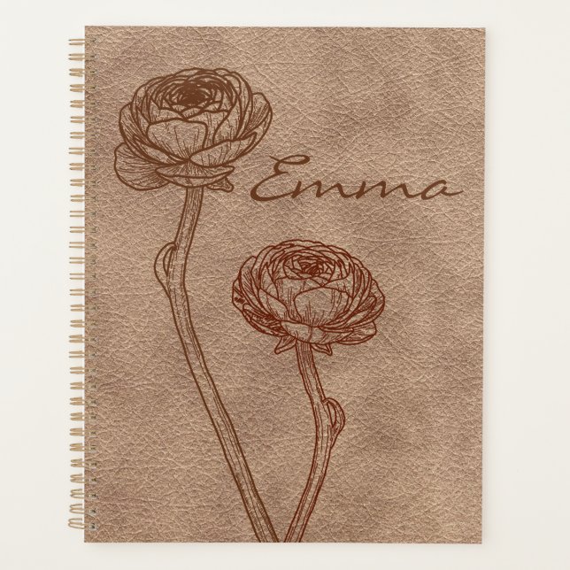 Vintage Faux Leather Minimalist Personalized  Planner (Front)
