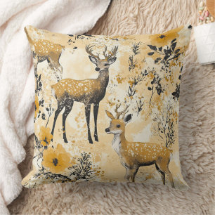 Vintage Fawn & Floral Woodland Pattern (12) Throw Pillow