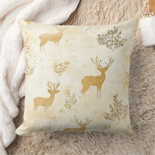 Vintage Fawn & Floral Woodland Pattern Throw Pillow