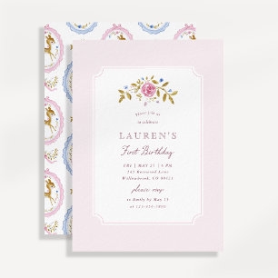 Vintage Fawn Pink First Birthday Invitation