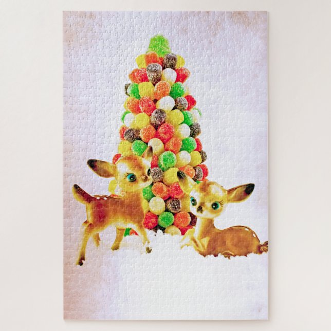 Vintage Fawns by Gumdrop Christmas Tree Jigsaw Puzzle (Vertical)