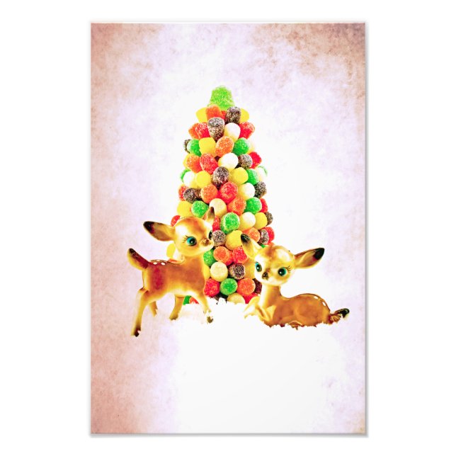 Vintage Fawns by Gumdrop Christmas Tree Photo Print (Front)