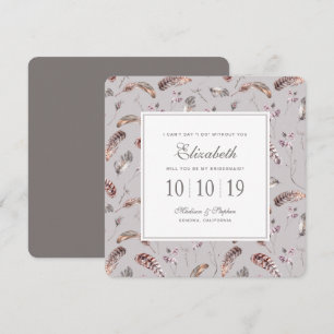 Vintage Feather and Floral Pattern - Bridesmaid Invitation