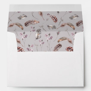 Vintage Feather and Floral Pattern -  Wedding Envelopes
