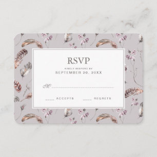 Vintage Feather and Floral Pattern - Wedding RSVP Card