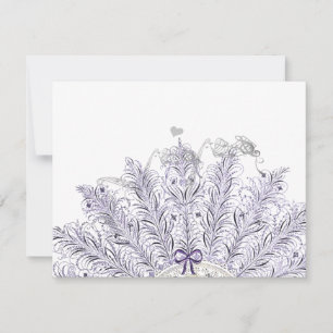 Vintage Feather Fan Love Birds Wedding RSVP Card