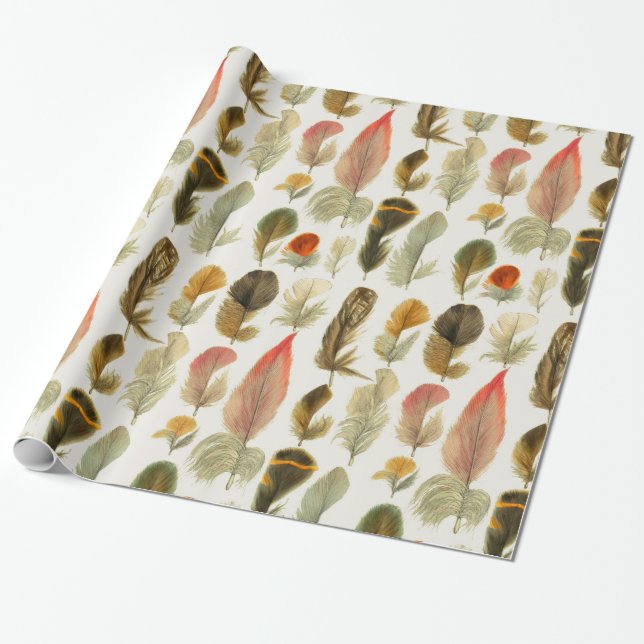 Vintage Feathers Wrapping Paper (Unrolled)