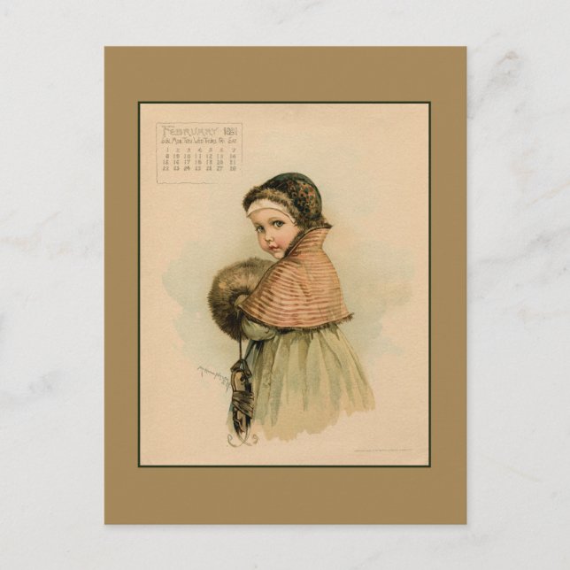 Vintage February 1891 beautiful children drawing Postcard (Front)