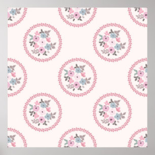 Vintage feedsack pattern in small flowers. Millefl Poster