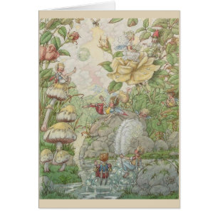 Vintage - Fées Jouant dans un étang de jardin,