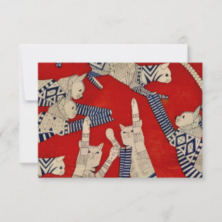 Vintage Feline Fabric Design Flat Card