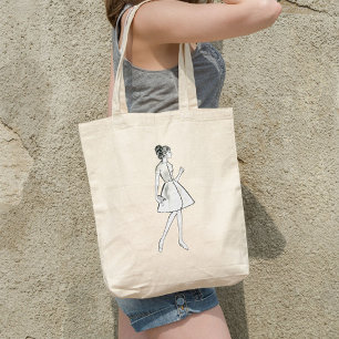 Vintage female drawing fashion tote bag