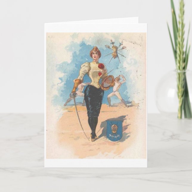 Vintage Female Fencer Note Card (Front)