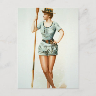 Vintage Female Rower with Oar Postcard