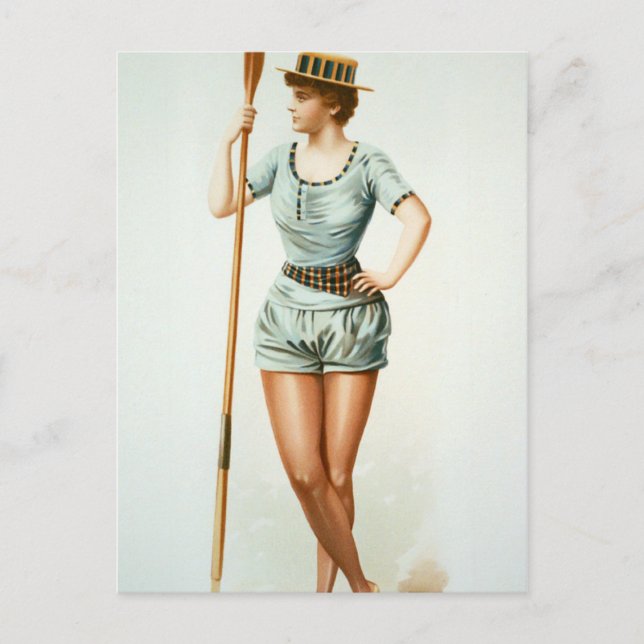 Vintage Female Rower with Oar Postcard (Front)