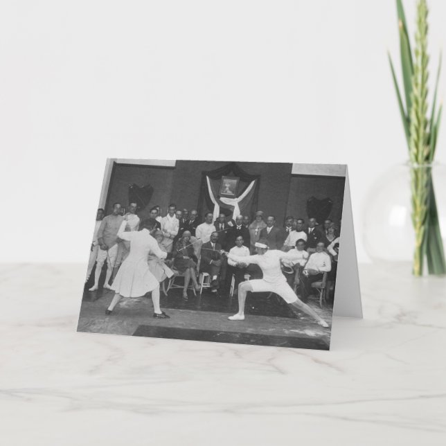 Vintage Fencing Bout Note Card (Front)