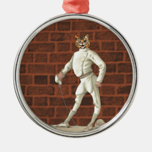 vintage fencing cat metal ornament