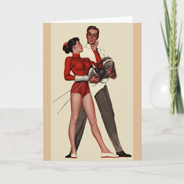 Vintage Fencing Couple Romantic Greeting Card (Front)