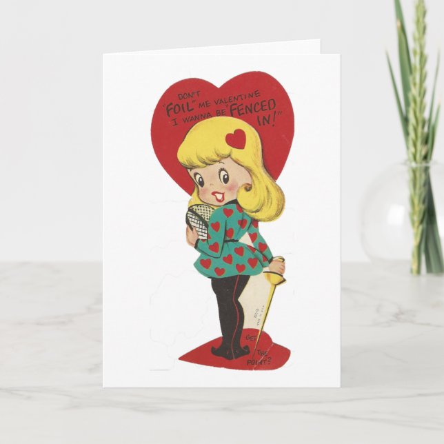 Vintage Fencing Girl Valentine Holiday Card (Front)