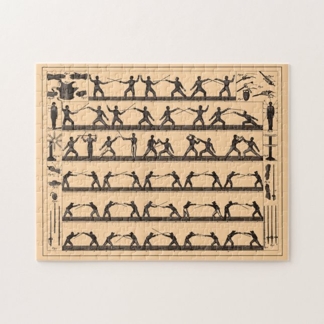 Vintage Fencing Swordsmanship Diagram (1907) Jigsaw Puzzle (Horizontal)