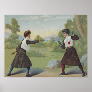 Vintage fencing victorian print. poster