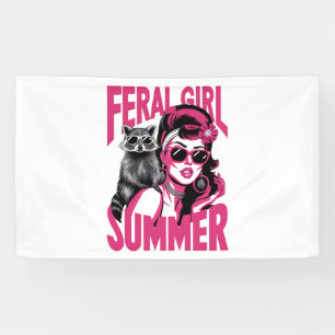 Vintage Feral Girl Summer Opossum Funny Raccoon Banner