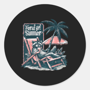 Vintage Feral Girl Summer Opossum Funny Raccoon Gi Classic Round Sticker