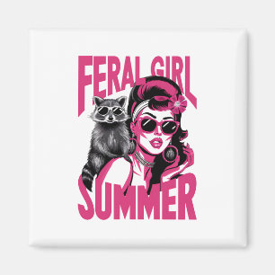 Vintage Feral Girl Summer Opossum Funny Raccoon  Magnet