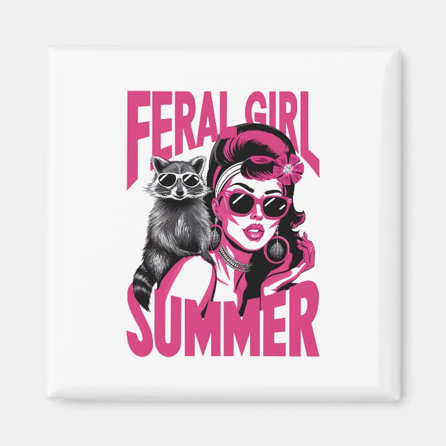 Vintage Feral Girl Summer Opossum Funny Raccoon  Magnet (Front)