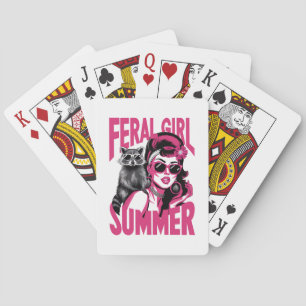 Vintage Feral Girl Summer Opossum Funny Raccoon  Playing Cards