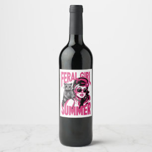 Vintage Feral Girl Summer Opossum Funny Raccoon  Wine Label