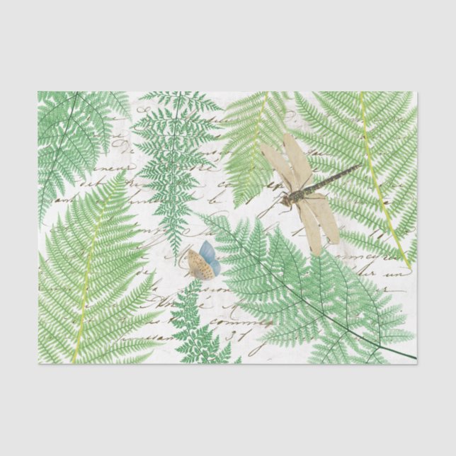 Vintage Fern Dragonfly Butterfly French Decoupage Tissue Paper (Front)