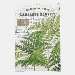 Vintage Fern French Script Kitchen Hand Towel