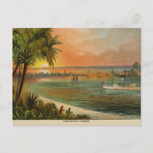 Vintage Fernandina Harbour Amelia Island Florida Postcard (Front)