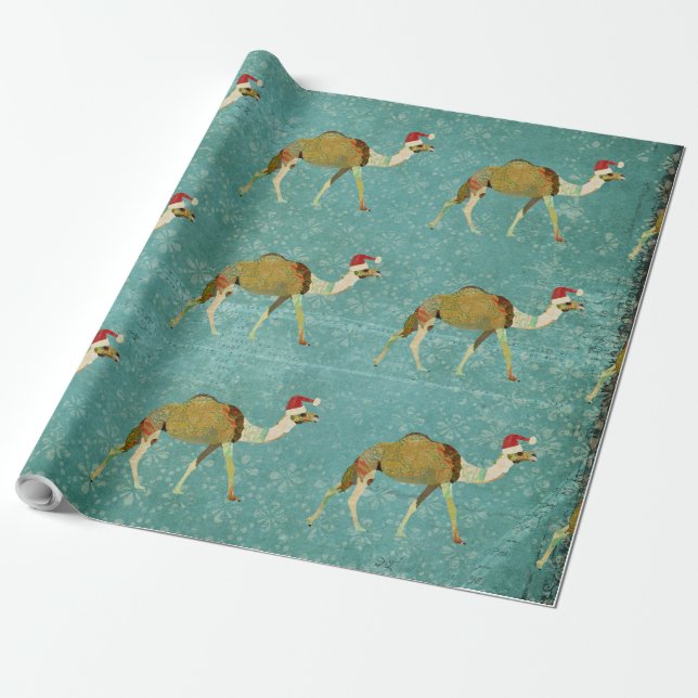 Vintage Festive Camels Wrapping Paper (Unrolled)