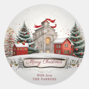 Vintage Festive Merry Christmas Décor Classic Round Sticker