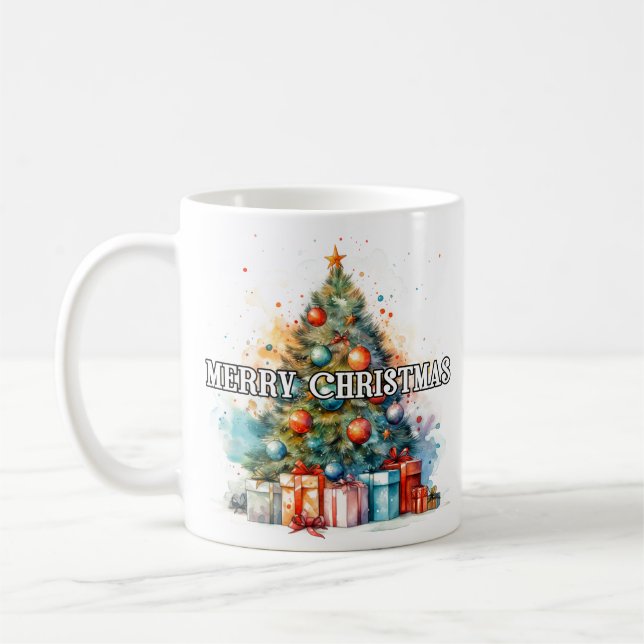 Vintage Festive Merry Christmas Tree Coffee Mug (Left)