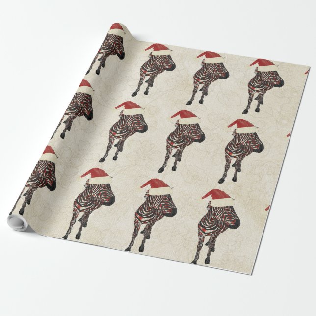 Vintage Festive Zebra Wrapping Paper (Unrolled)