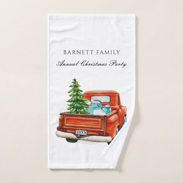 Vintage Fête de Noël de Camion Rouge Personnalisé (Serviette à main)