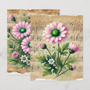 Vintage feuille musique rose et vert marguerites s