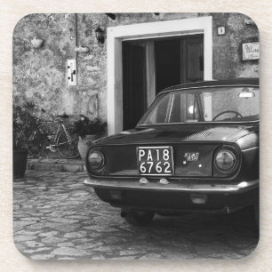 Vintage FIAT car in Italy in monochrome Coaster