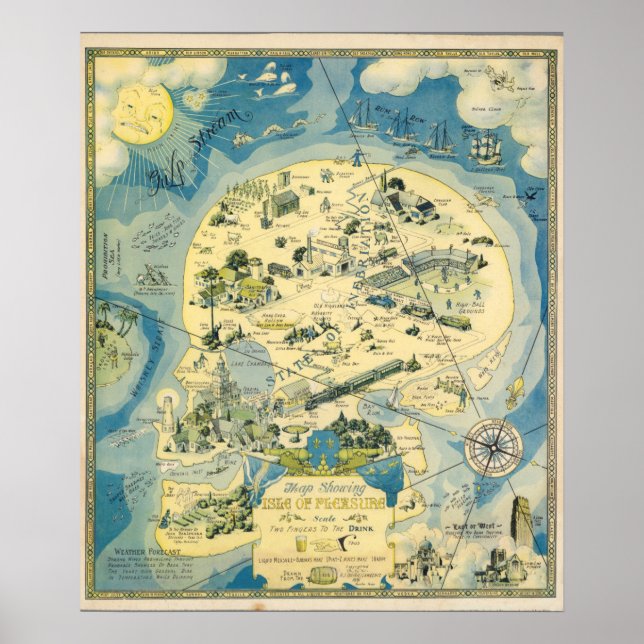 Vintage Fictional Map of Pleasure Island Poster (Front)