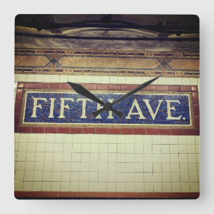 Vintage Fifth Avenue Sign - Manhattan, NYC Square Wall Clock