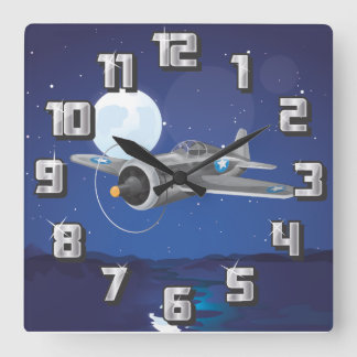 Vintage fighter Aircraft Square Wall Clock