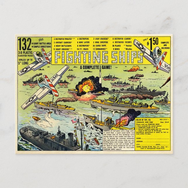 Vintage Fighting Ships Ad Postcard (Front)
