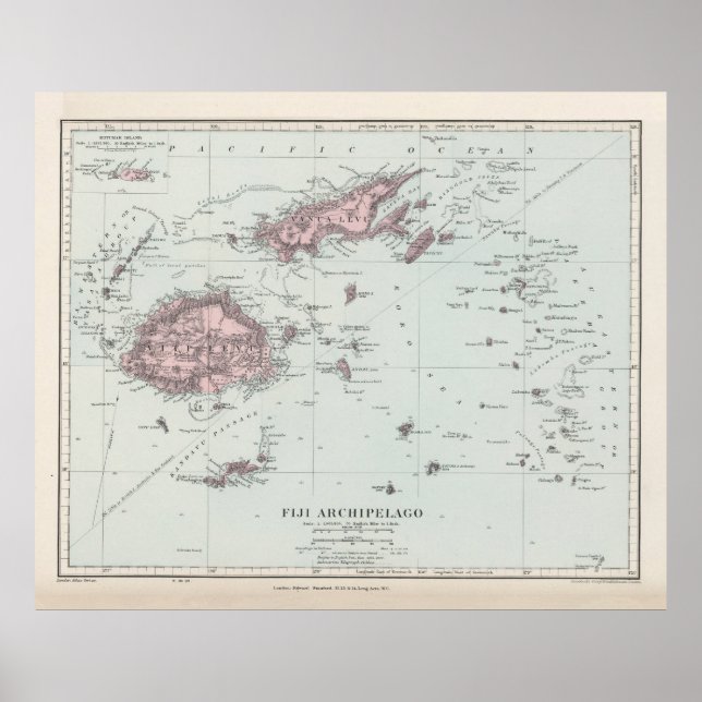 Vintage Fiji Map (1904) Poster (Front)
